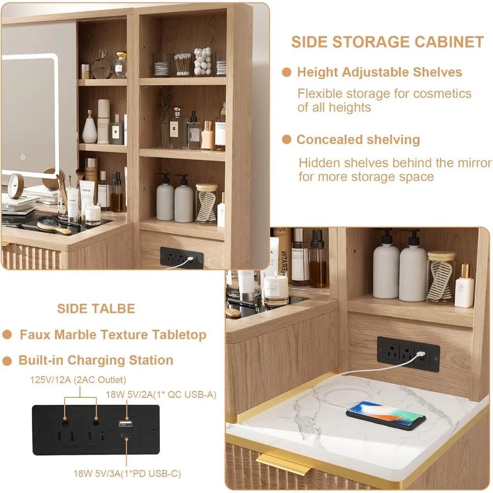 48" Fluted Makeup Vanity Desk with Sliding Mirror