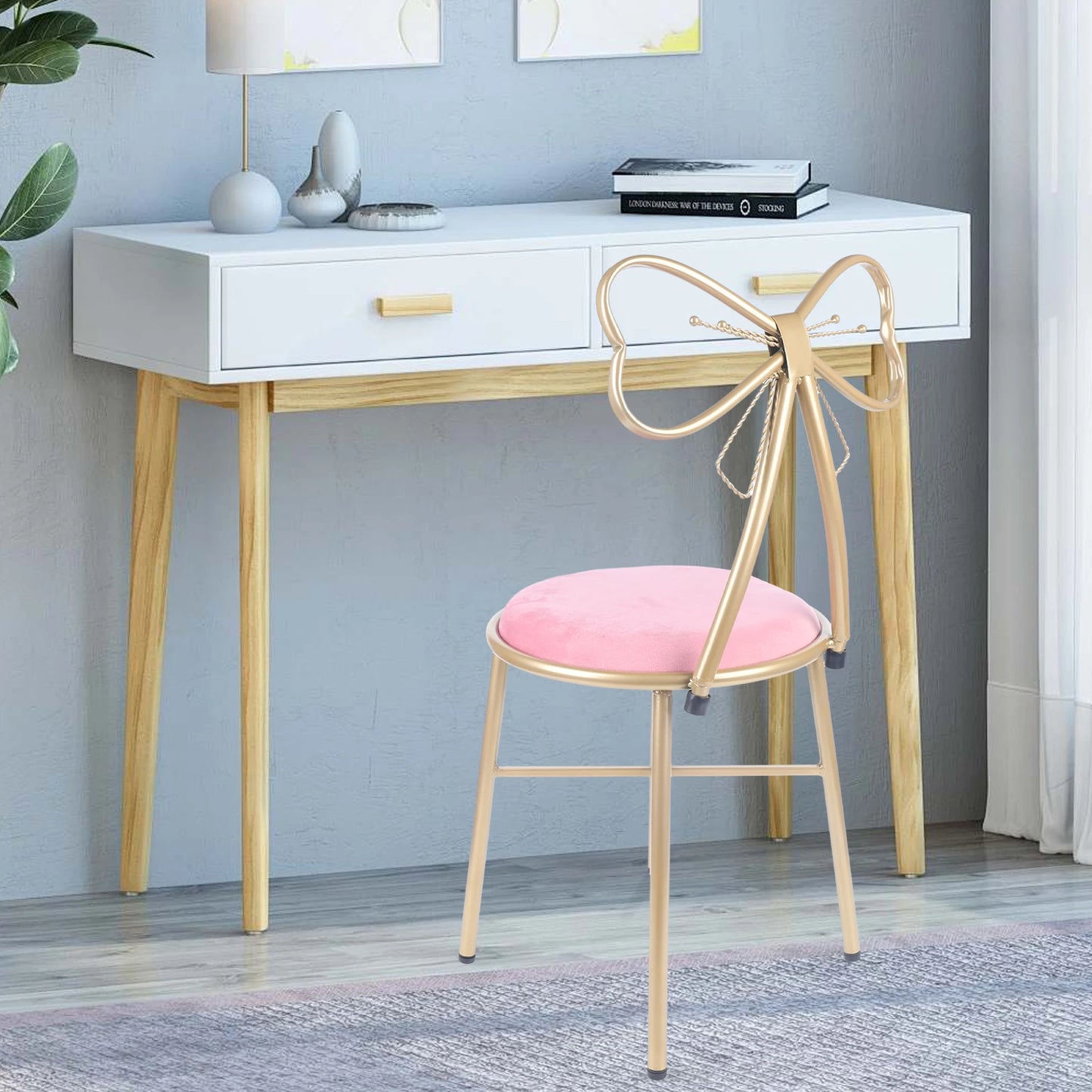 Vanity Stool Chair for Makeup Modern Velvet Butterfly