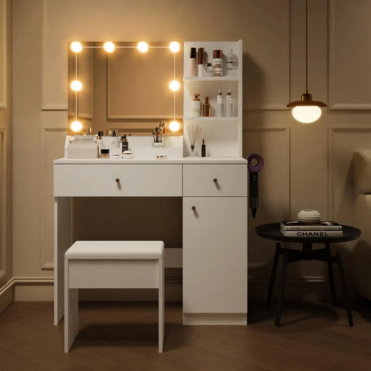 Vanity Desk with Mirror and Lights Dimmable LED