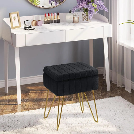 Vanity Stool Chair Faux Fur with Storage