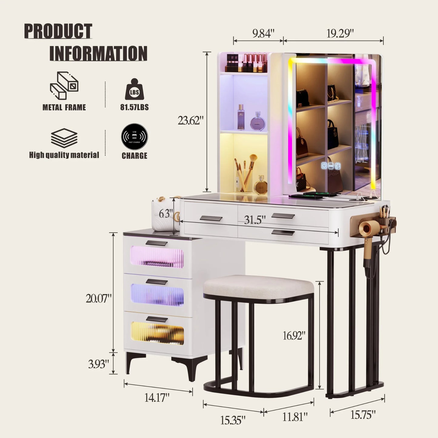 Makeup Vanity Desk with Lights