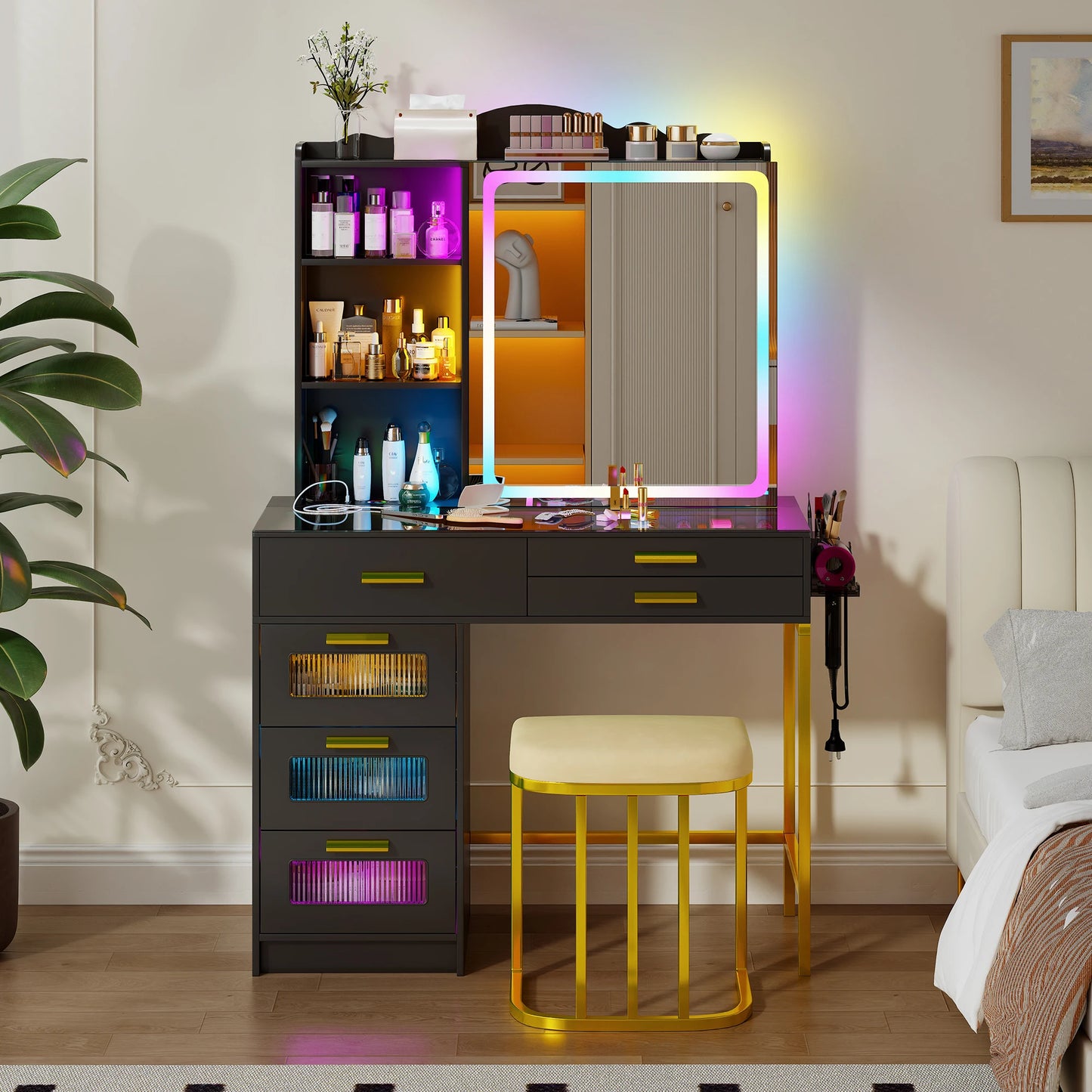 JDPAG RGB Vanity Desk with Sliding Mirror