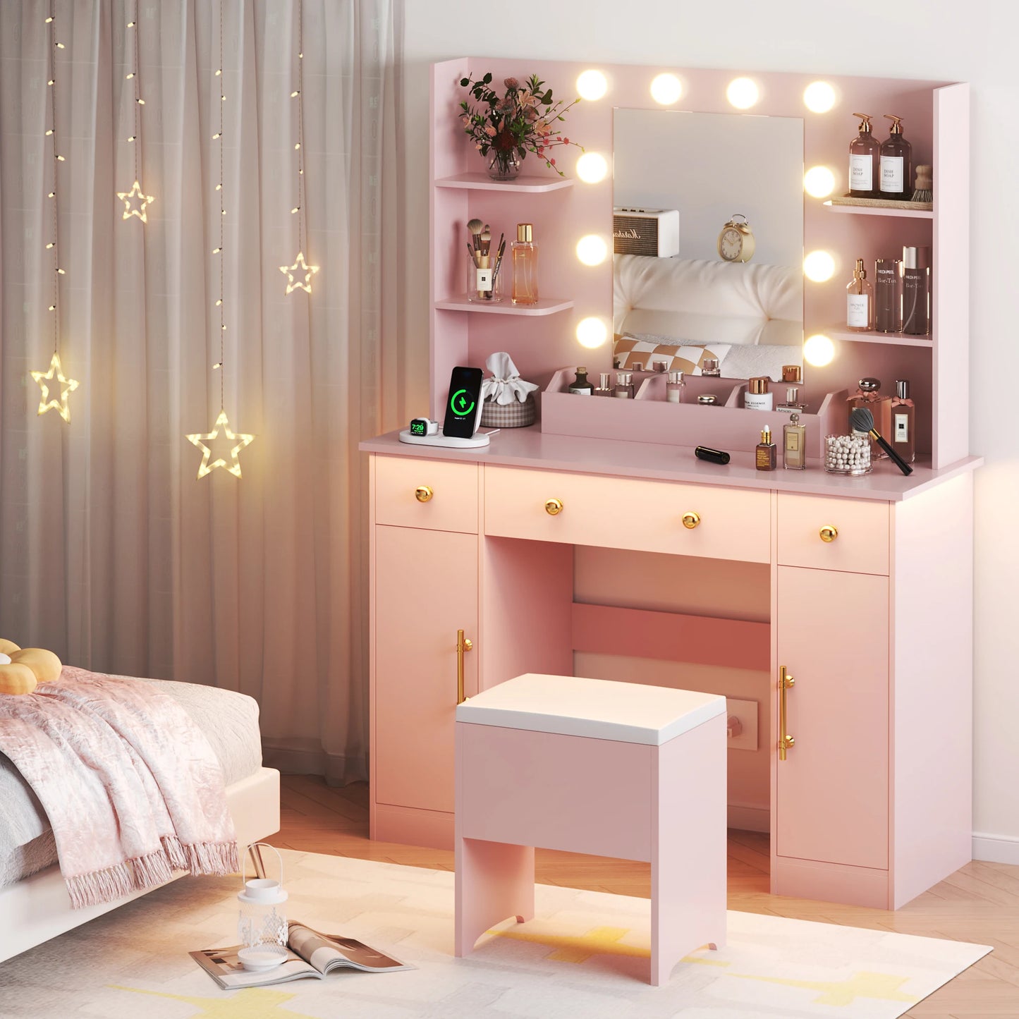 Vanity Set with Lights and Charging Station