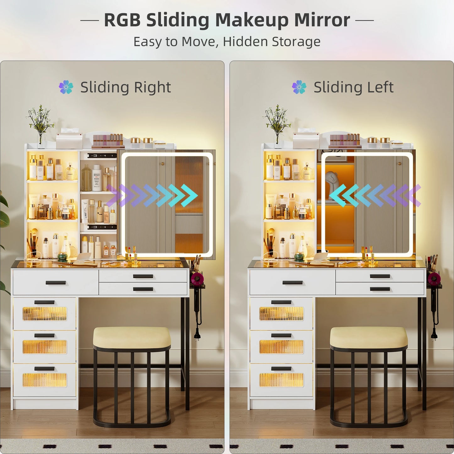 JDPAG RGB Vanity Desk with Sliding Mirror