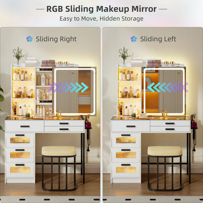 JDPAG RGB Vanity Desk with Sliding Mirror