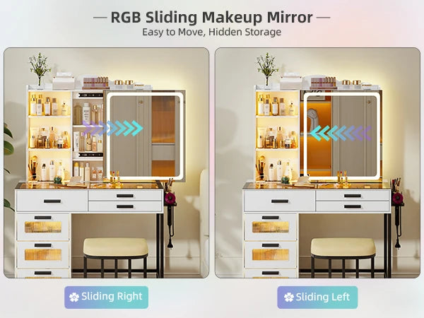 JDPAG RGB Vanity Desk with Sliding Mirror