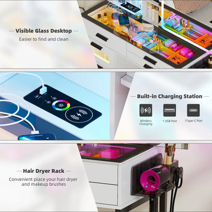 JDPAG RGB Vanity Desk with Sliding Mirror