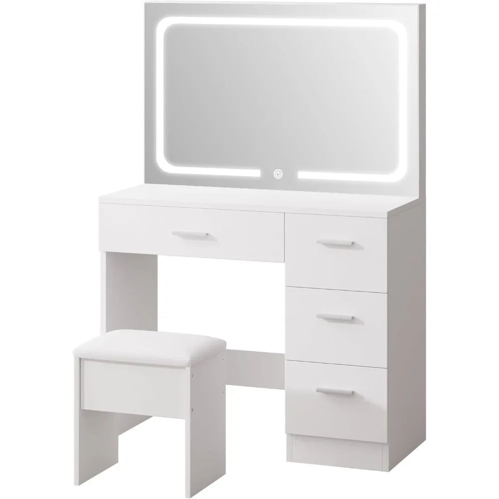 "White Vanity Desk w/ LED Mirror