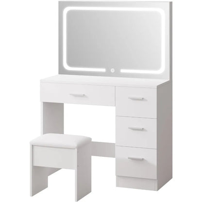 "White Vanity Desk w/ LED Mirror