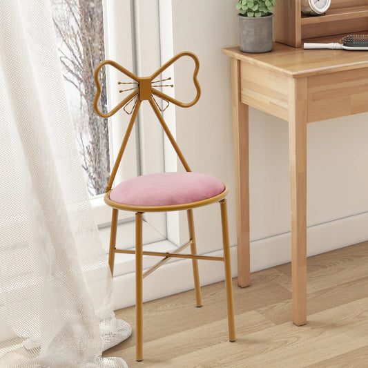 Butterfly Backrest Makeup Chair Pink Tie Vanity