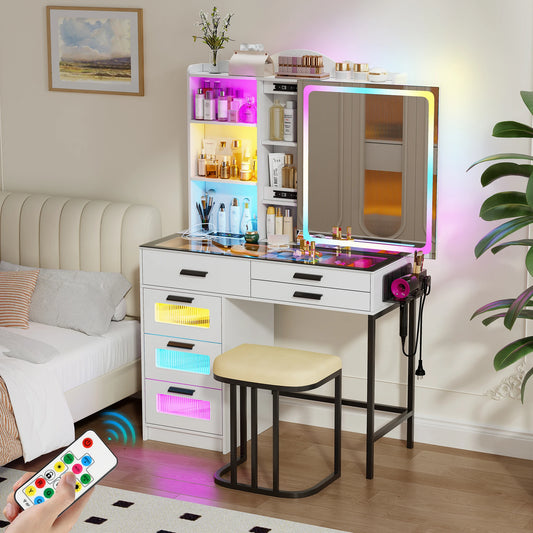 JDPAG RGB Vanity Desk with Sliding Mirror