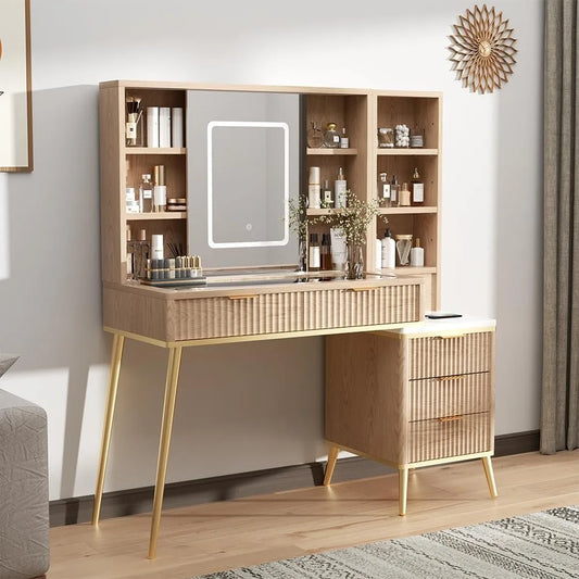 48" Fluted Makeup Vanity Desk with Sliding Mirror