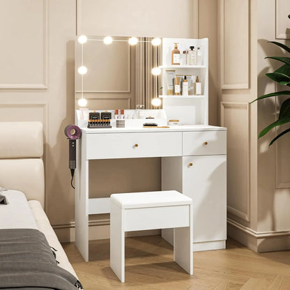Vanity Desk with Mirror and Lights Dimmable LED