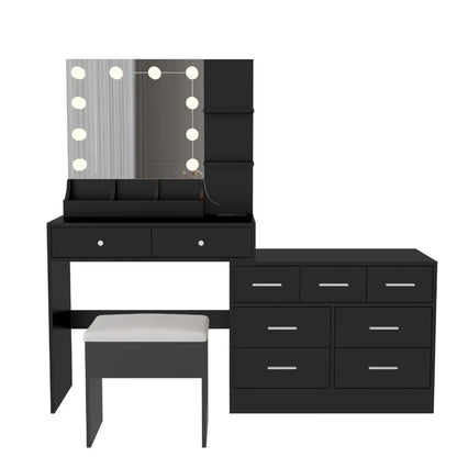 Vanity Table Set Mirror 9 Drawers Dresser Desk