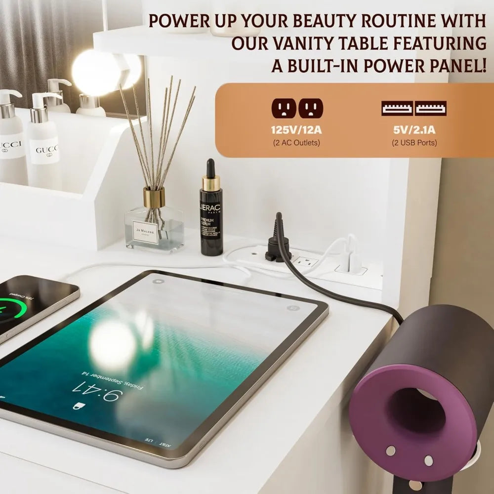 Vanity Desk with Mirror and Lights Dimmable LED