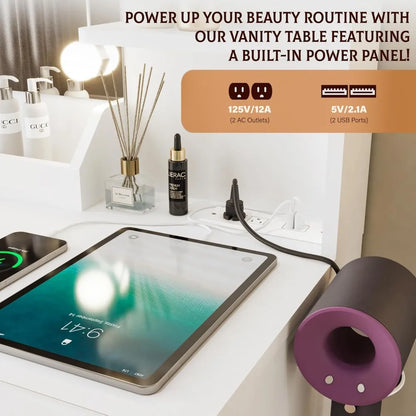 Vanity Desk with Mirror and Lights Dimmable LED