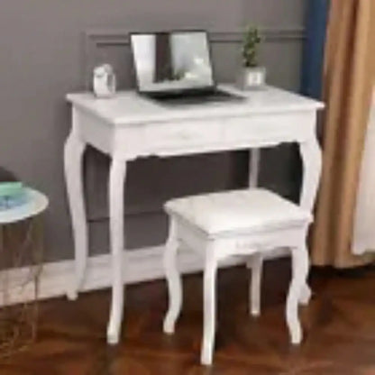Makeup Vanity Table Set W/ 4 Drawers Oval Mirror Girls Dressing Table White