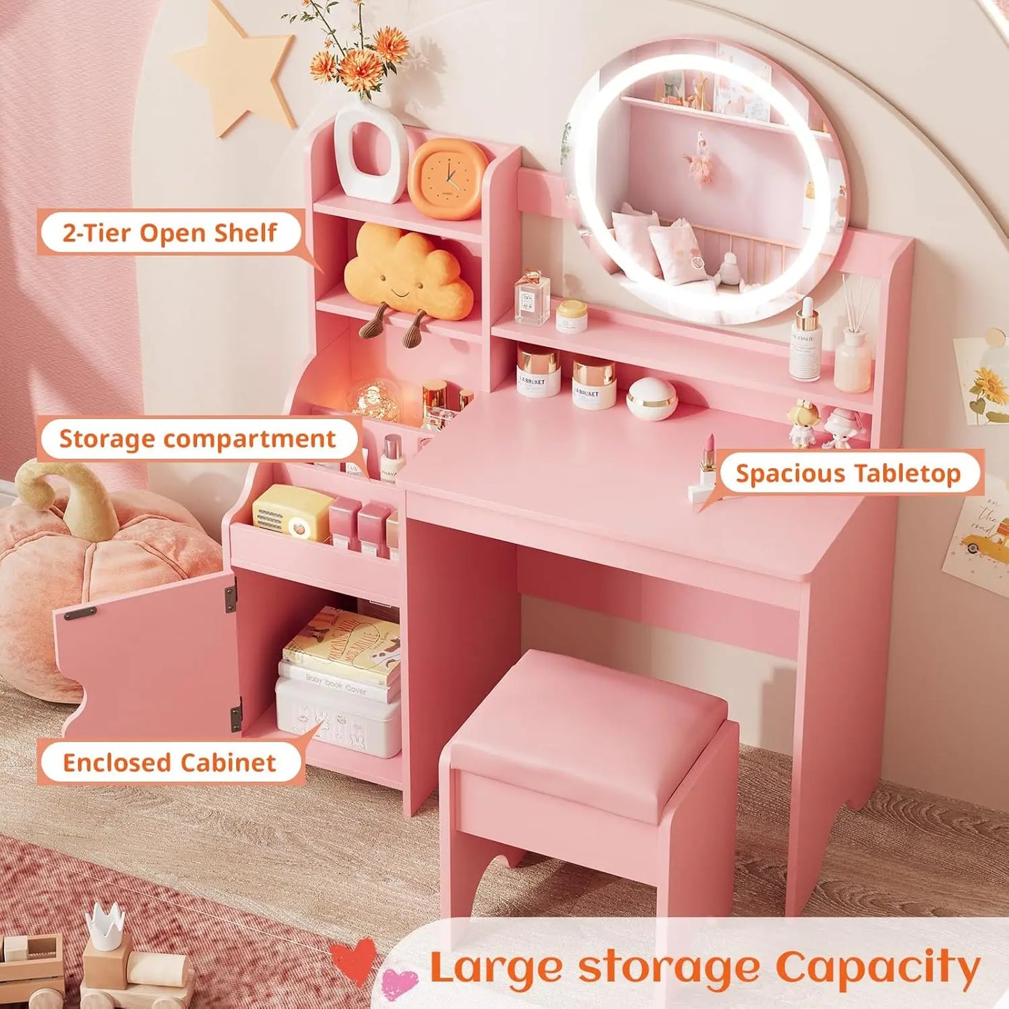 Vanity Desk with Lights Mirror Makeup Vanity Table KIDS