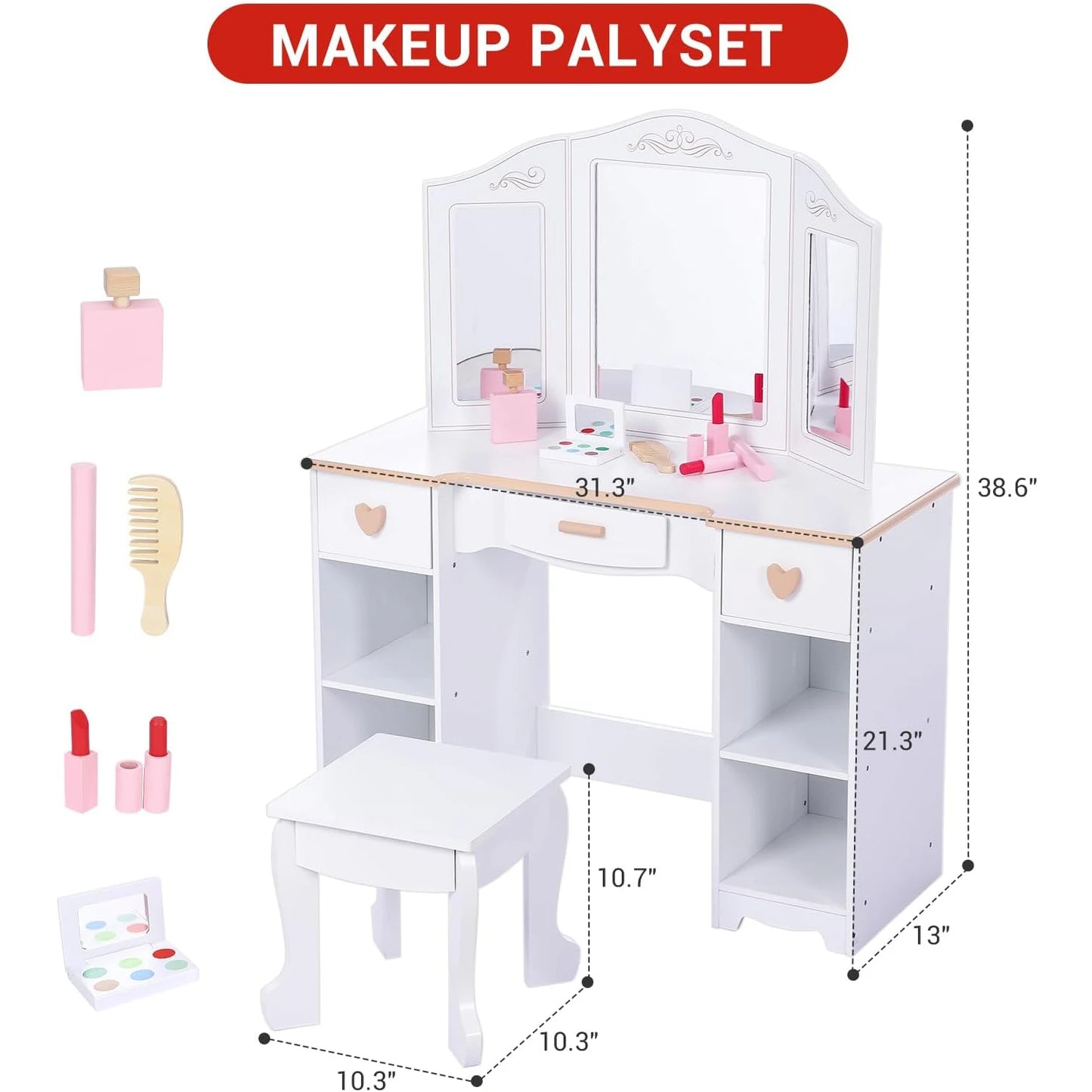 Princess Vanity Set for Kids White Makeup Table