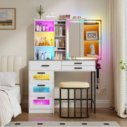 JDPAG RGB Vanity Desk with Sliding Mirror