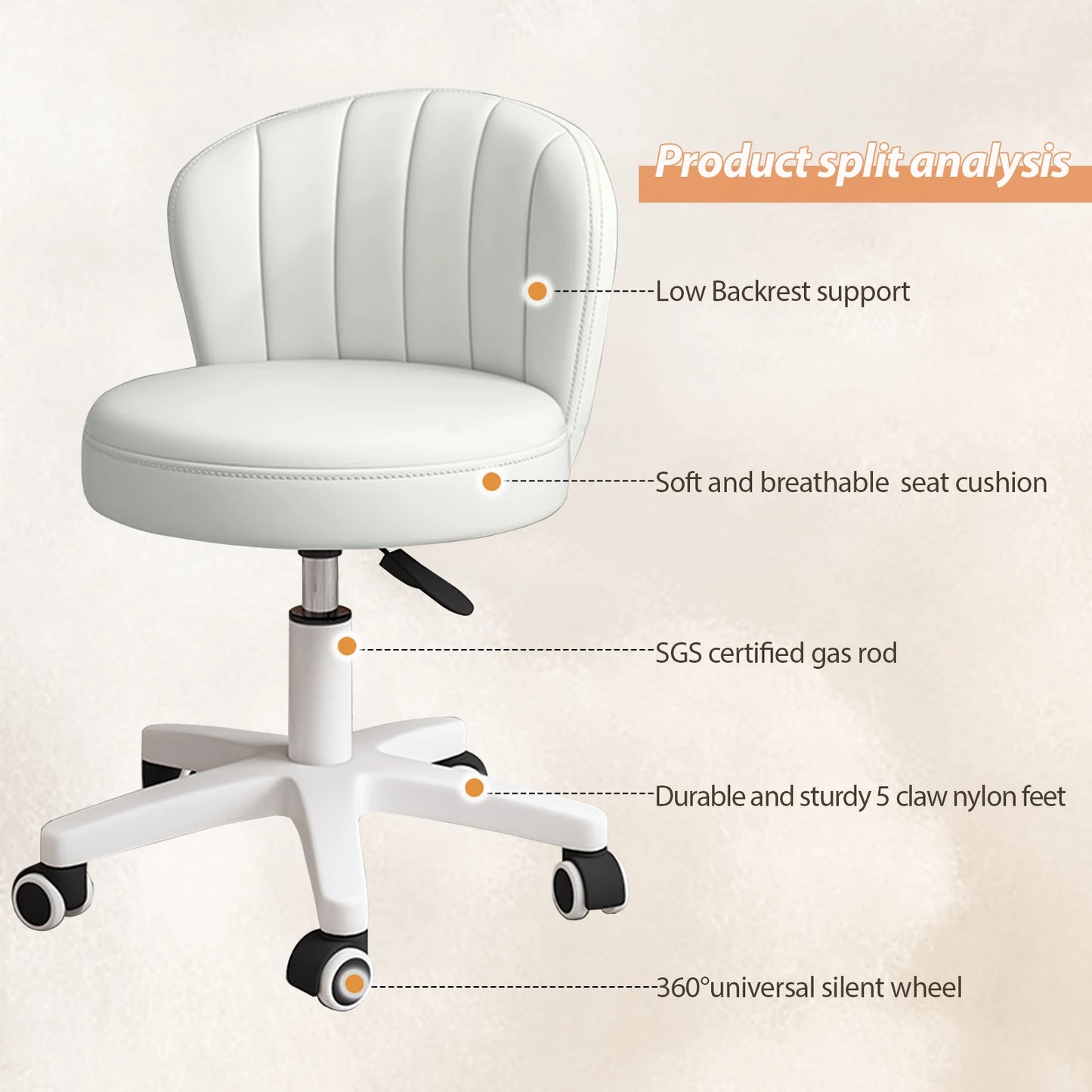 Small Round Rolling Desk Chair Armless Comfy Vanity