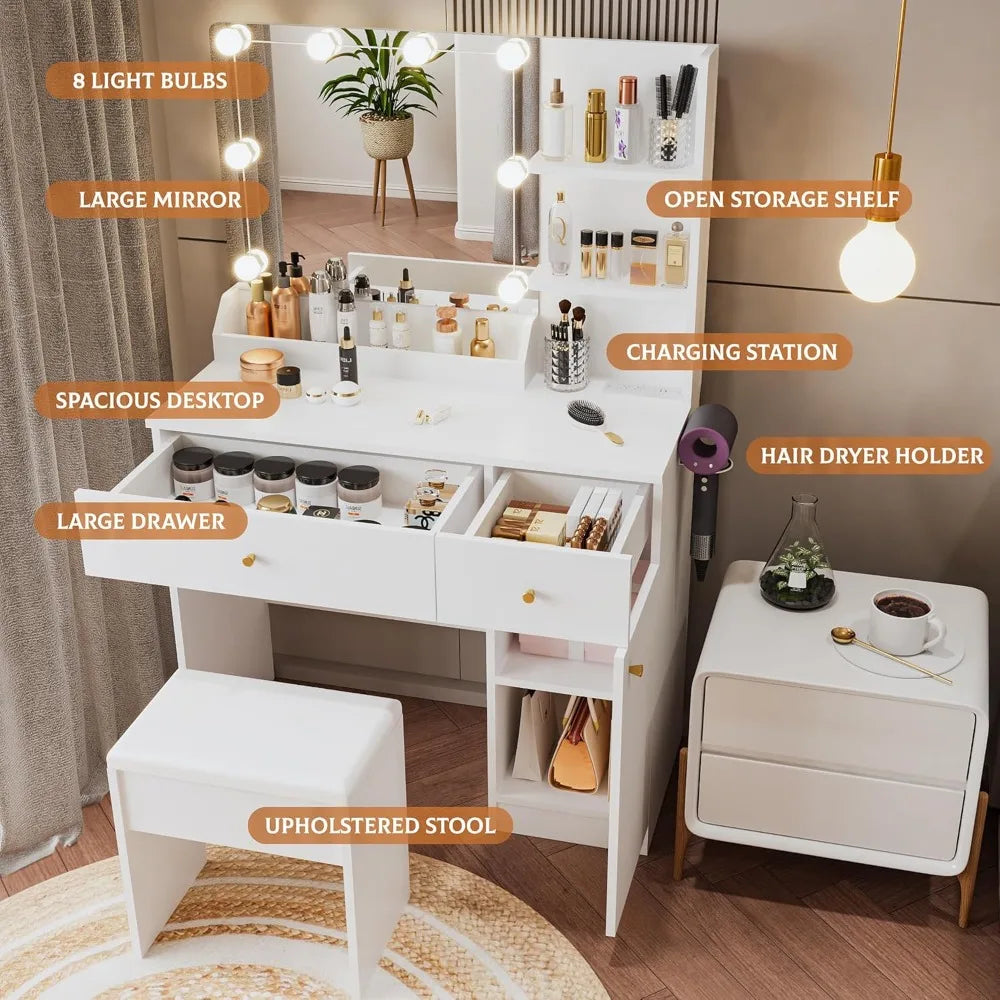 Vanity Desk with Mirror and Lights Dimmable LED