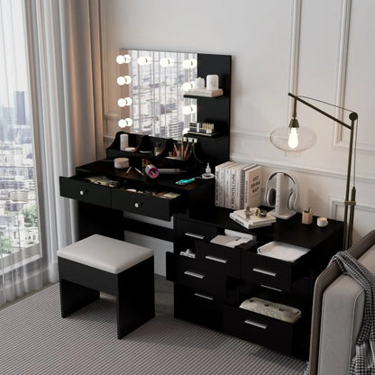Vanity Table Set Mirror 9 Drawers Dresser Desk