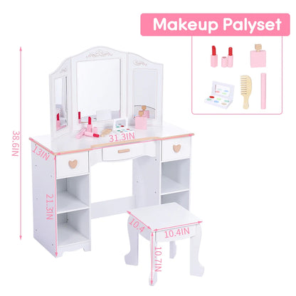 Princess Vanity Set for Kids White Makeup Table