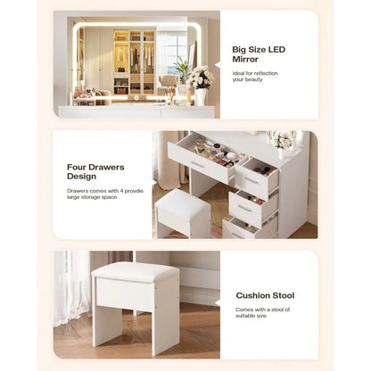 "White Vanity Desk w/ LED Mirror