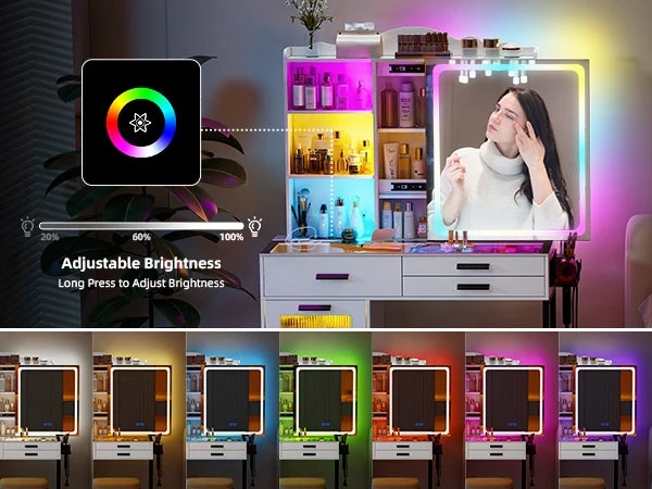 JDPAG RGB Vanity Desk with Sliding Mirror