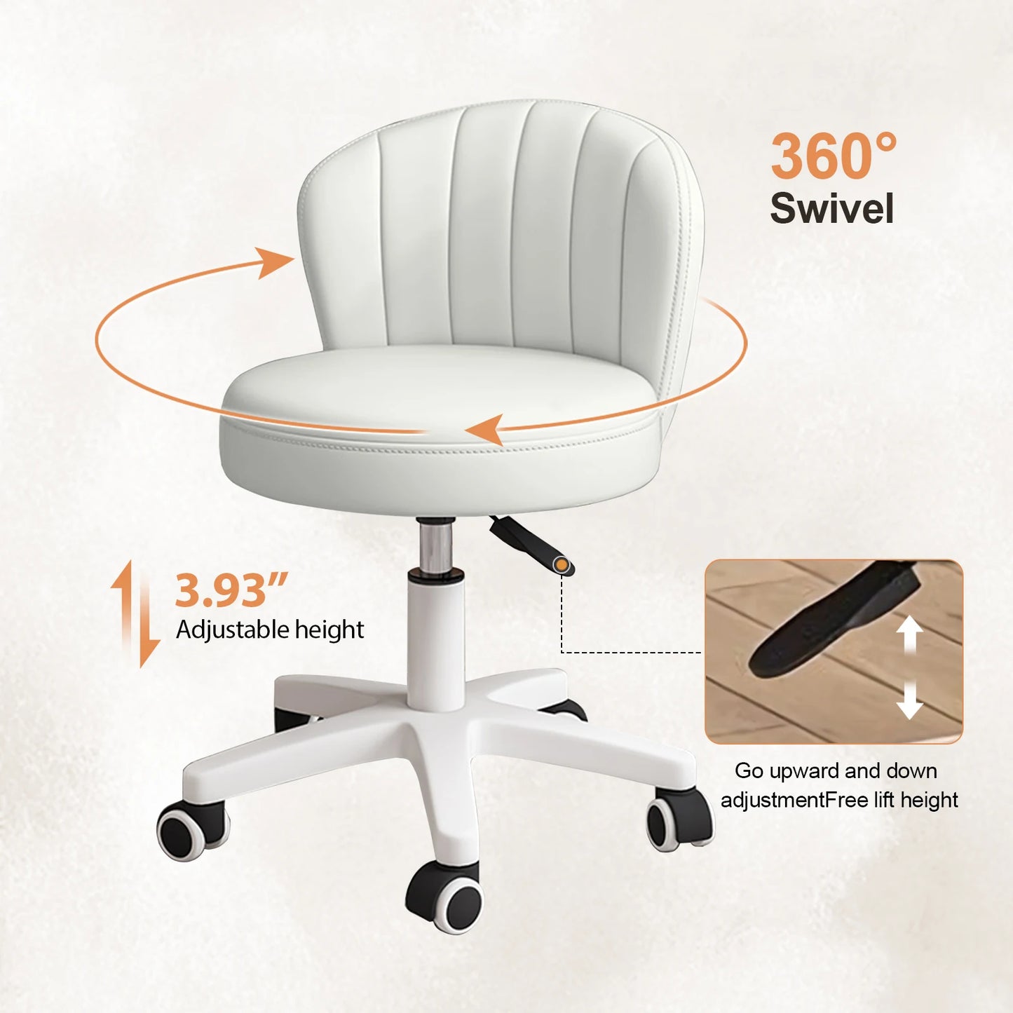 Small Round Rolling Desk Chair Armless Comfy Vanity