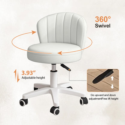 Small Round Rolling Desk Chair Armless Comfy Vanity