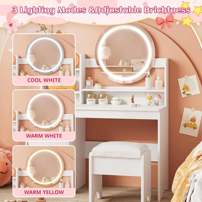 Vanity Desk with Lights Mirror Makeup Vanity Table KIDS