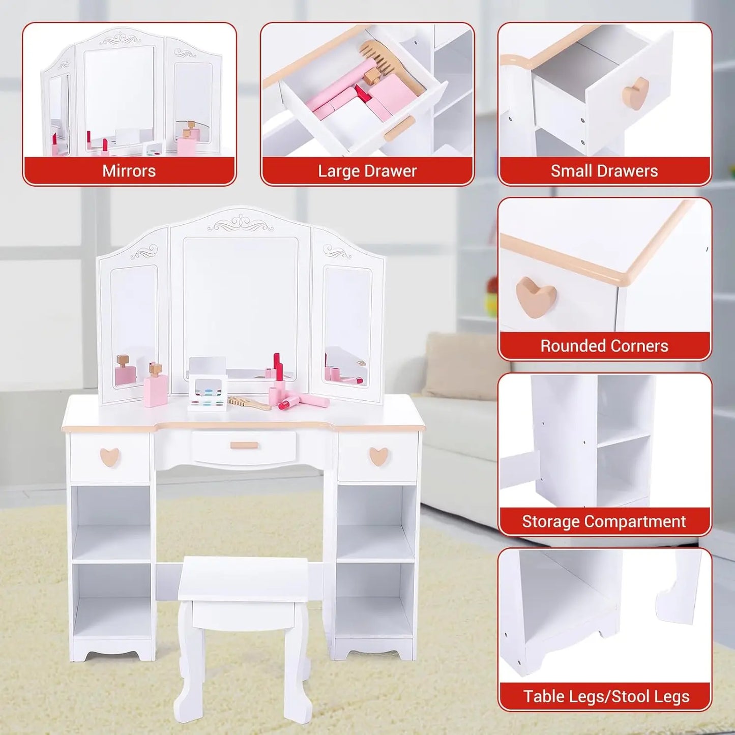 Princess Vanity Set for Kids White Makeup Table