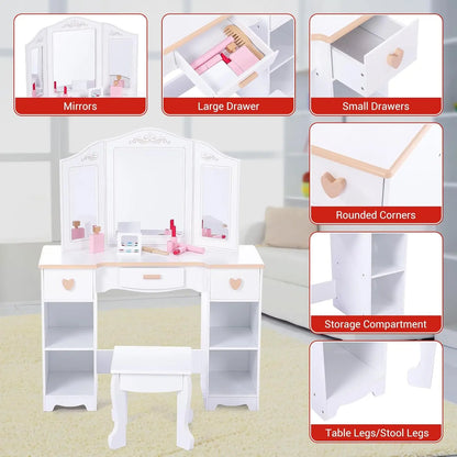 Princess Vanity Set for Kids White Makeup Table