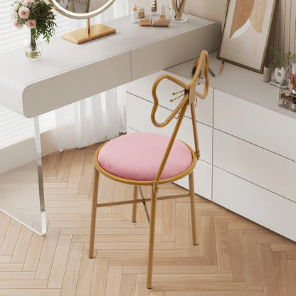 Butterfly Backrest Makeup Chair Pink Tie Vanity