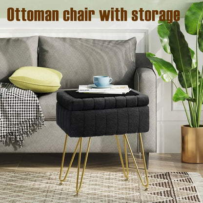 Vanity Stool Chair Faux Fur with Storage