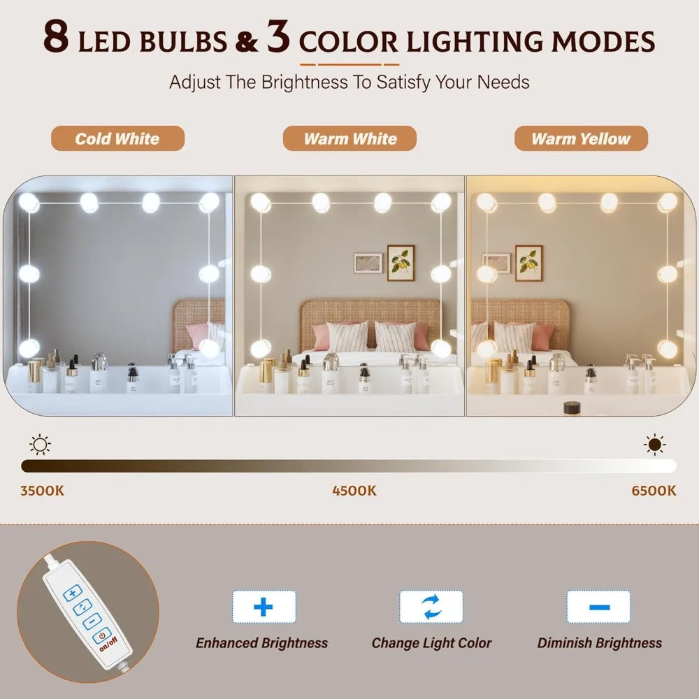 Vanity Desk with Mirror and Lights Dimmable LED