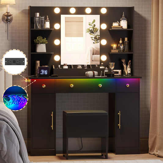 Vanity Set with Lights and Charging Station