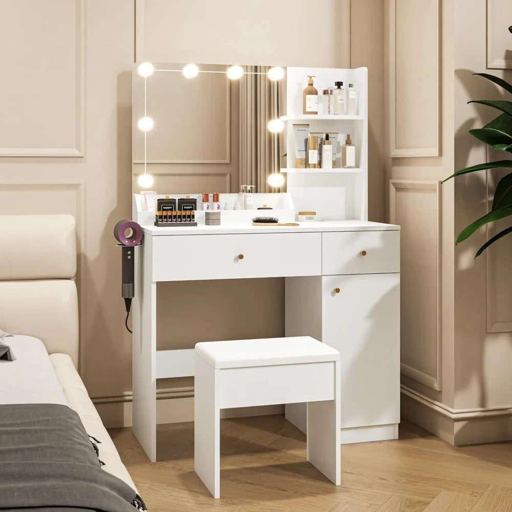 Vanity Desk with Mirror and Lights Dimmable LED