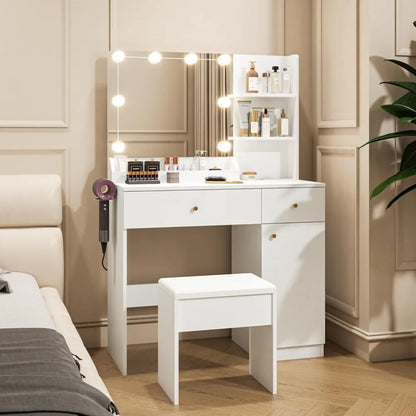 Vanity Desk with Mirror and Lights Dimmable LED