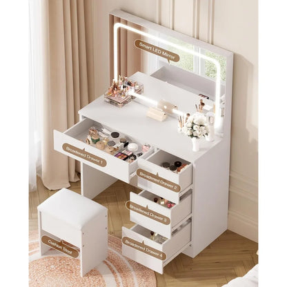 "White Vanity Desk w/ LED Mirror