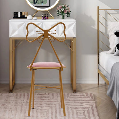 Butterfly Backrest Makeup Chair Pink Tie Vanity