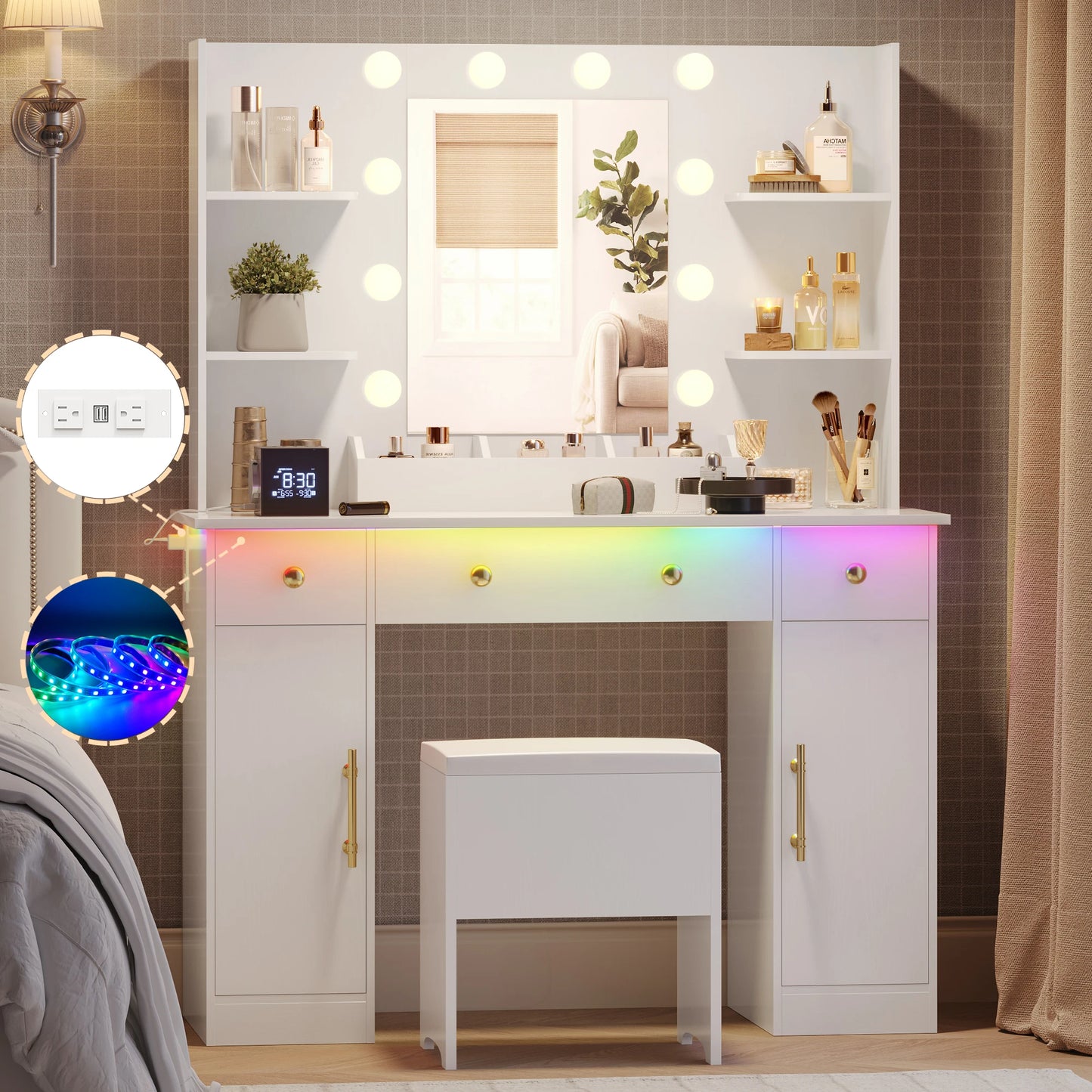 Vanity Set with Lights and Charging Station