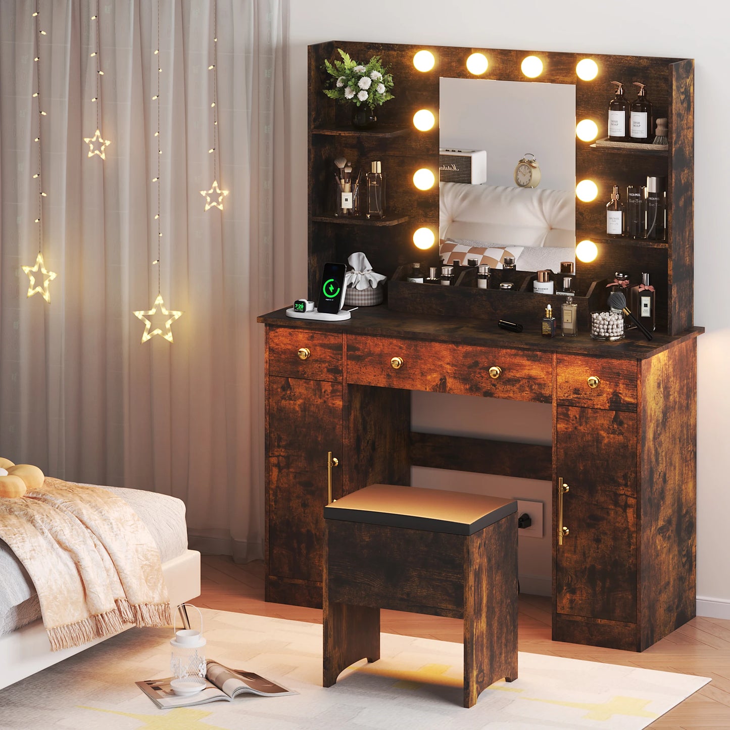 Vanity Set with Lights and Charging Station