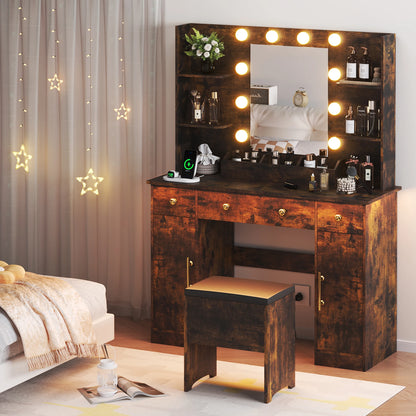 Vanity Set with Lights and Charging Station