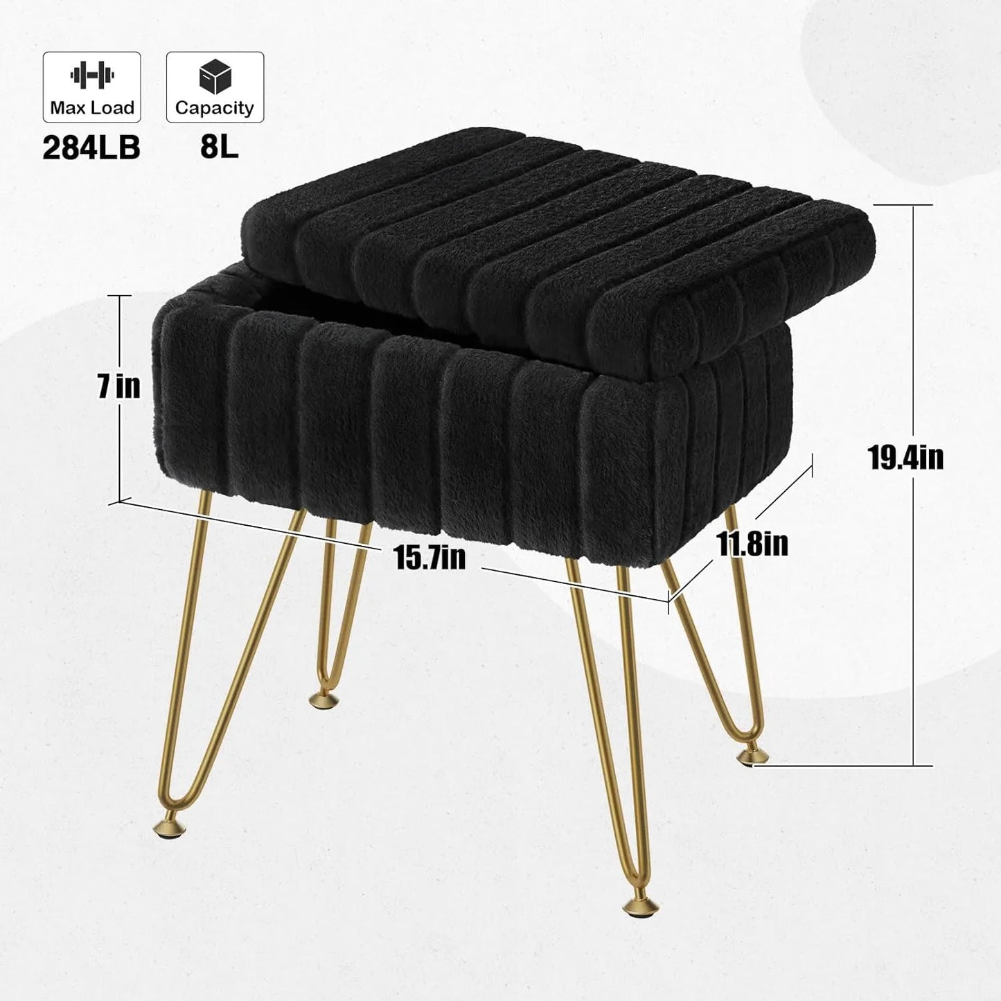 Vanity Stool Chair Faux Fur with Storage