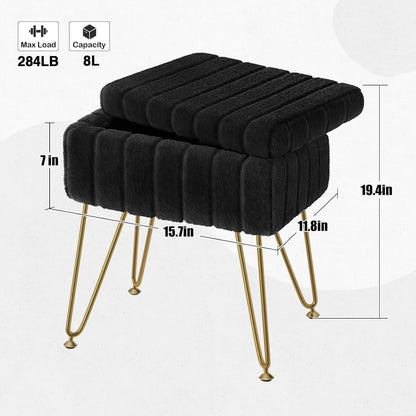 Vanity Stool Chair Faux Fur with Storage