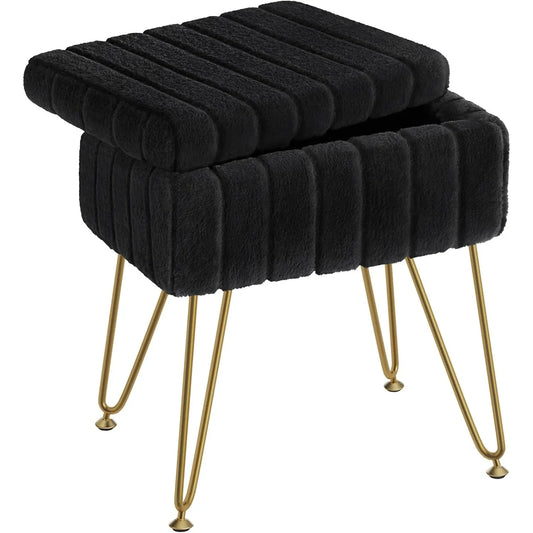 Vanity Stool Chair Faux Fur with Storage