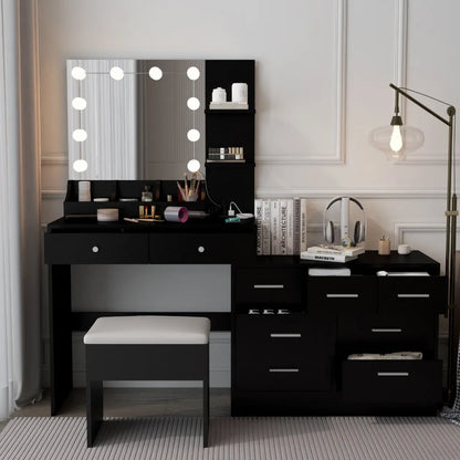 Vanity Table Set Mirror 9 Drawers Dresser Desk